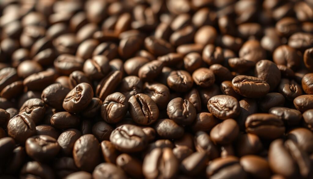 A close-up shot of freshly roasted Arabica coffee beans, their rich brown hues and intricately textured surfaces glowing under warm, natural lighting. The beans are arranged in a visually appealing, scattered pattern, capturing their distinct, aromatic profiles. The background is slightly blurred, creating a sense of depth and focus on the central subject. The image conveys the premium quality, complex flavors, and artisanal nature of Arabica coffee, perfectly complementing the "Distinctive Flavors" section of the article.