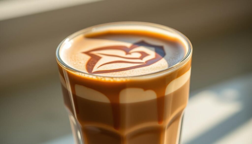 A meticulously crafted mocha drink, its creamy espresso base infused with rich chocolate and hazelnut notes. Sunlight dances across the velvety surface, highlighting the intricate patterns of the foam. The elegant glass vessel showcases the drink's alluring hue, inviting one to savor its aromatic depths. In the background, a subtle bokeh effect subtly frames the scene, emphasizing the mocha's central position. Lighting is soft and diffused, casting a warm, inviting glow that enhances the mocha's luxurious qualities. This image captures the essence of the perfect mocha, a harmonious blend of flavors and textures that embodies the pinnacle of coffee artistry.